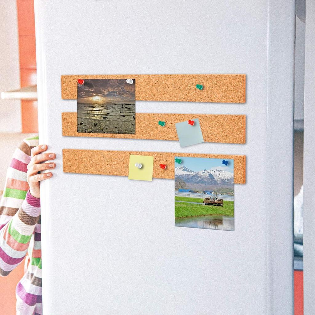 Cooraby 12 Pack Cork Strips 15 X 2 Inch Frameless Self-Adhesive Cork Board with 40 Pieces Cork Board P for Classroom Office