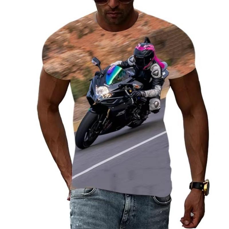 Letní móda Nová pánská grafická trička s motocyklem Trend Osobnost Cool styl Lokomotivní vzor 3D potisk Tričko s krátkým rukávem Top