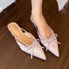Satin Pointed Butterfly Half Slippers Women's Spring Wear Low-heeled Mullers