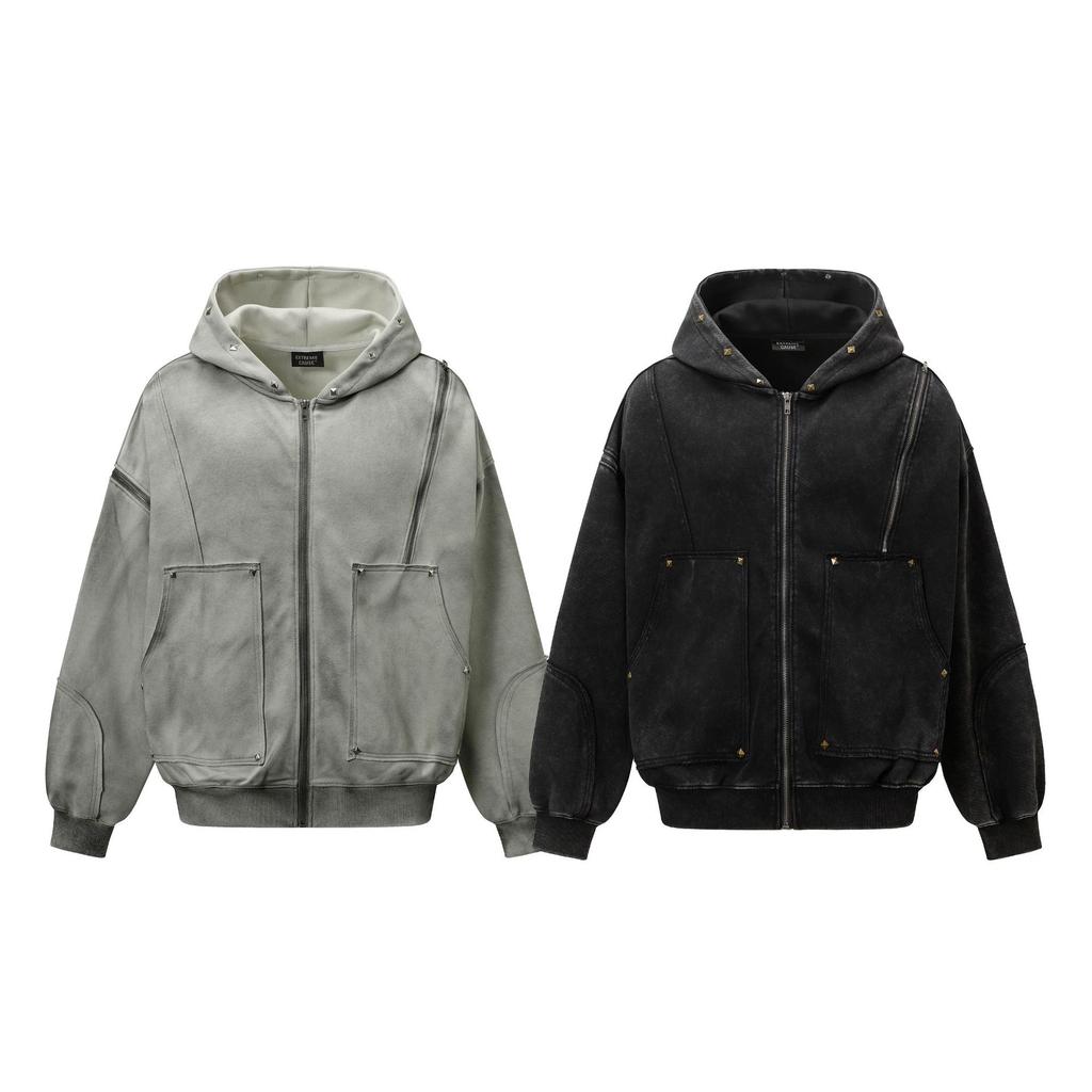 Urban Streetwear Hip Hop Hoodie Nieuwe Gewassen Verweerde Rits Jas Mannen Vrouwen