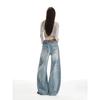 Women Tall Extended High Waist Retro Blue Loose Wide Leg Floor Length Denim Pants