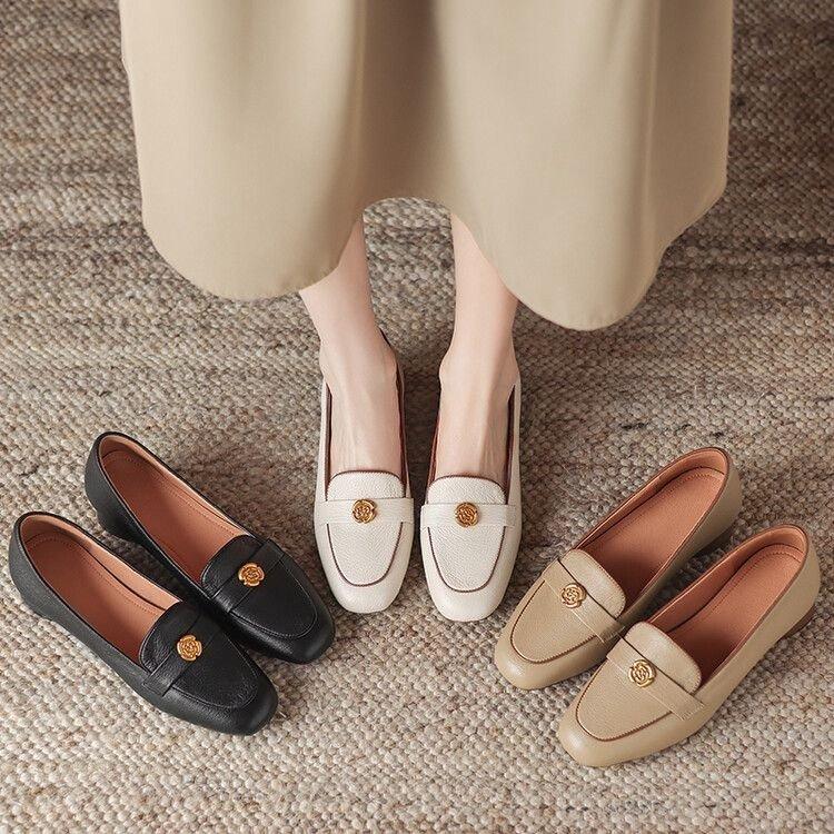 Retro soft leather thick heel single shoes women's 2025 new one-pedal French lightweight soft-soled leather shoes temperament fashion women's shoes