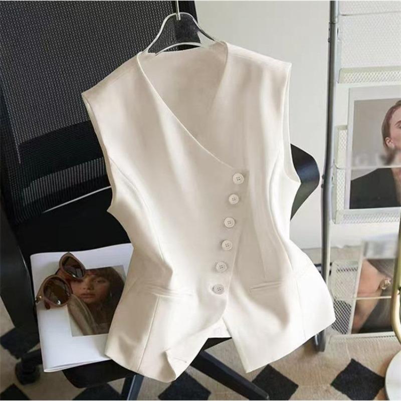 Frühling Herbst V-Ausschnitt Ärmellos Fortgeschrittene Damen Blazer Weste Mantel Einreihig Kurz Damen Anzug Weste Jacke