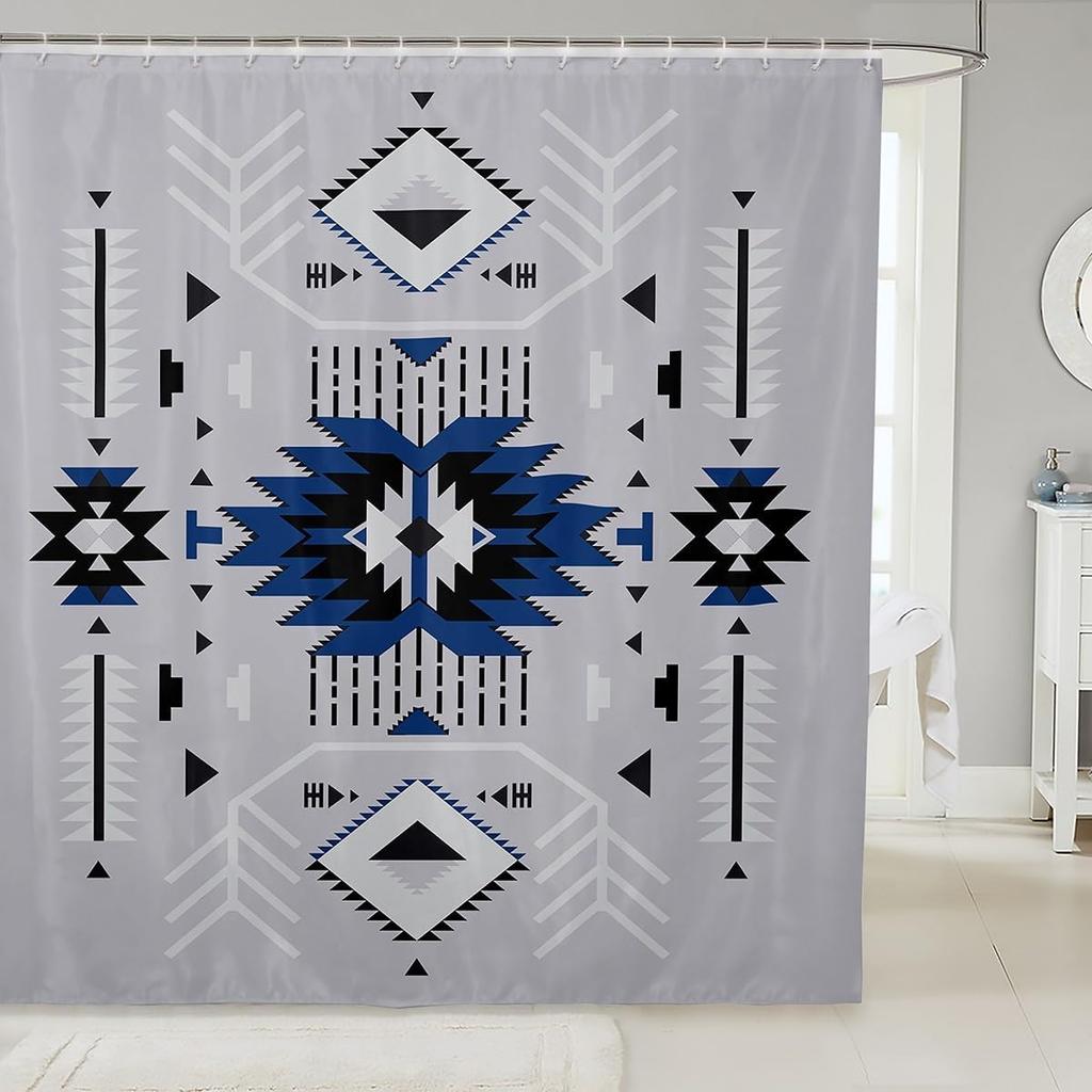 Southwest Shower Curtain, Geometric Aztec Tribal Pattern Bathroom Curtain Vintage Striped Western Waterproof for Kids Girls