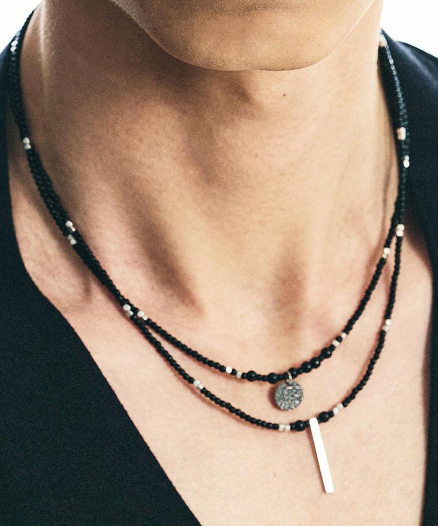 Ssy Double Layered Pendant Onyx Stone Necklace