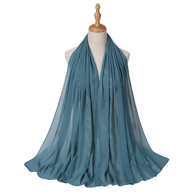 Pearl Rhinestone Chiffon Scarf Hijab For Women Muslim Headwrap Solid Shawls Headband Foulard Femme Muslim Hijab Turbans Headband