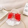Red Adorable Pu Handbag For Kids Featuring Bow Design And Trendy Strap Chain