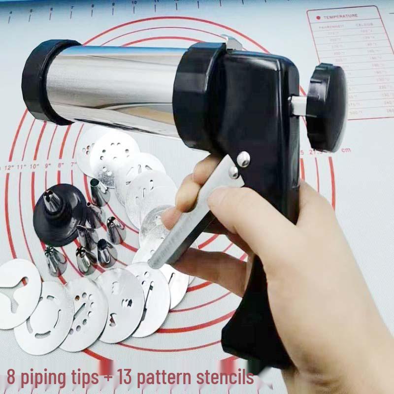 13-Piece Stainless Steel Cookie Press & Icing Set with Molds and Tips