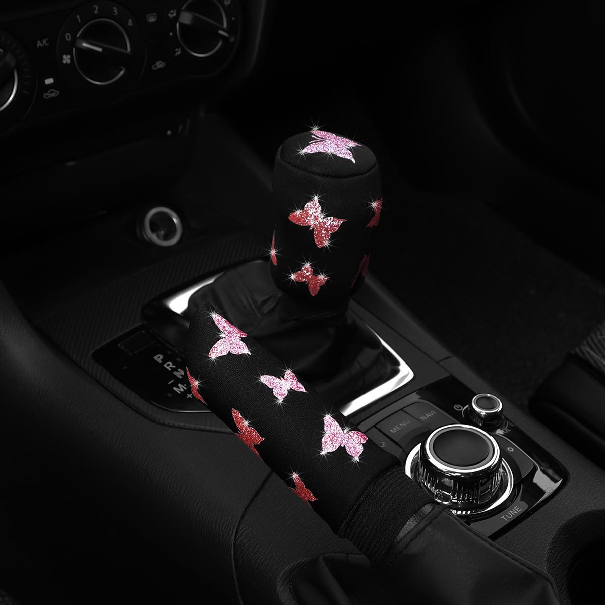 

2-piece Butterfly fabric flash Blingbling car handbrake set Handle set manual gear General automotive supplies розовый