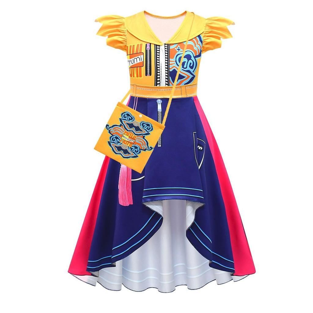 Kinder Mädchen Anime Cartoon POP Sängerin Superstar Rumi Mira Zoey Bedrucktes Plissee Rüschenkleid Taschenset Halloween Cosplay Kostüme