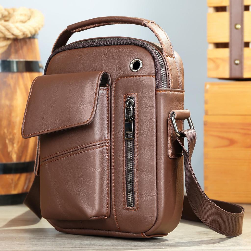 Top Grain Genuine Leather Men's Crossbody Shoulder Bag - Luxury Business & Commute Style