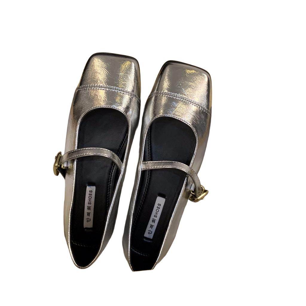 Flat-bottomed Silver Mary Jane Single Shoes Women's Shoes Spring and Autumn 2025 New Spring Skirt French Gentle Evening Shoes