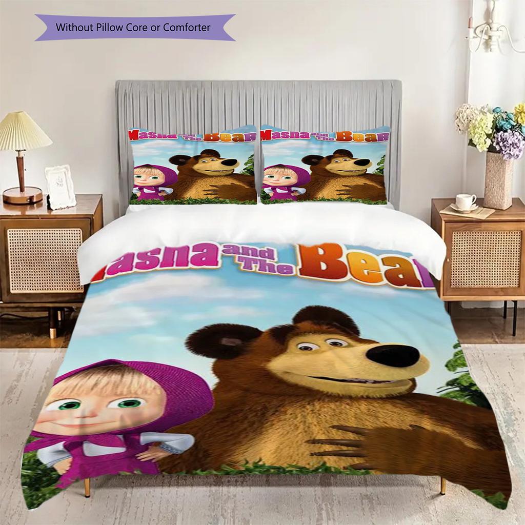 Russian comedy animation Masha and the Bear Comfortable Duvet Cover and Pillowcases (1 duvet cover + 2 pillowcases, duvet insert not included) T4