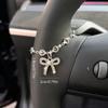 1pc Shiny Rhinestone Bow Heart Shaped Silver Chain Car Steering Wheel Decor For Women