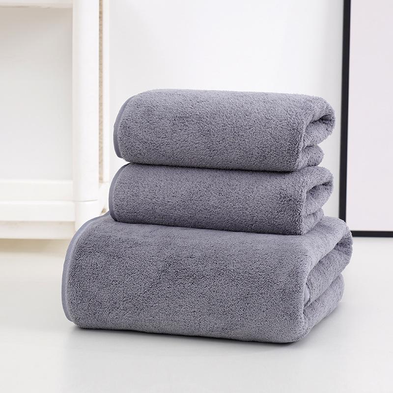3-Piece Set: Soft, Absorbent Coral Fleece Towels - 2 Hand Towels + 1 Bath Towel, Easy to Wash and Dry