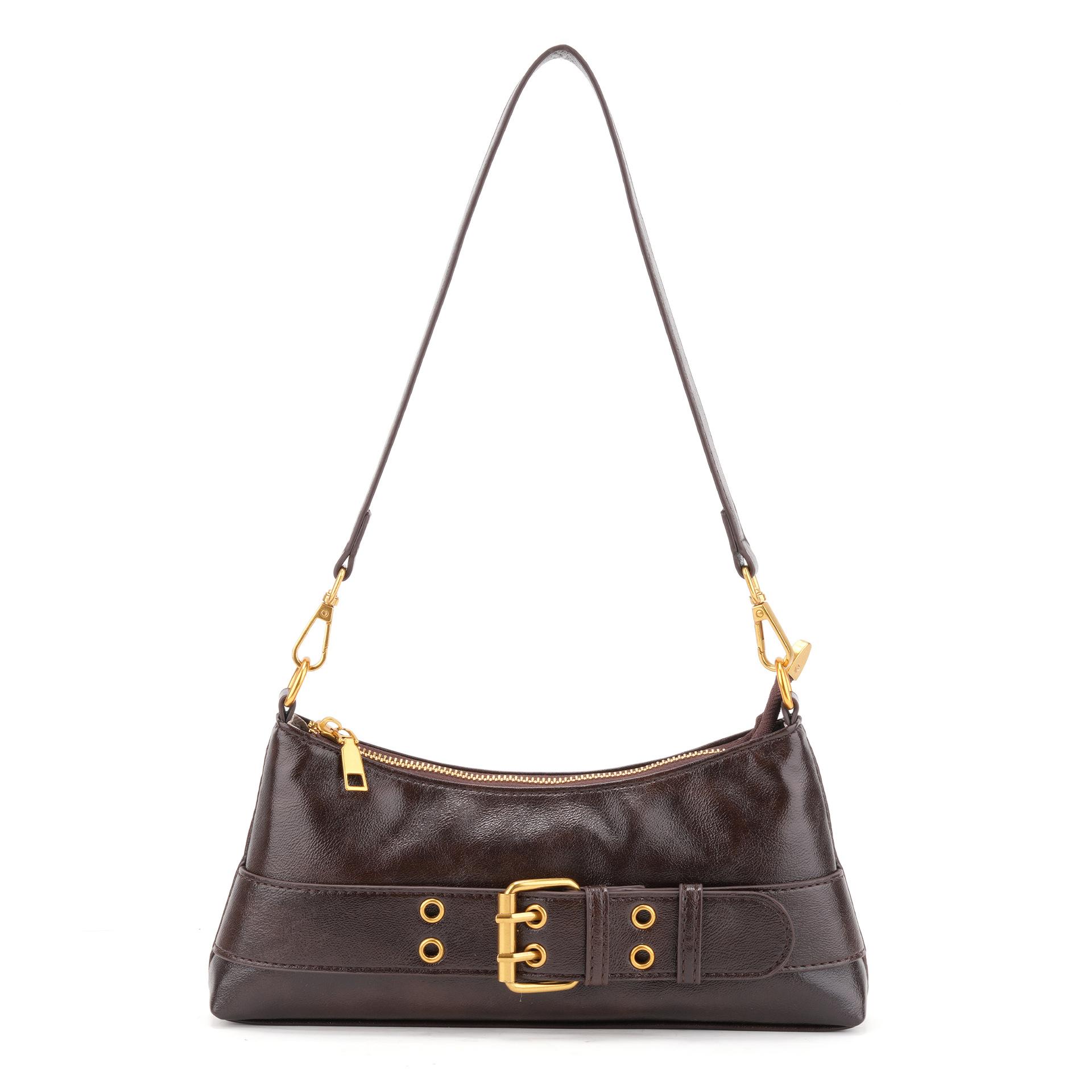

Fashi Shoulder Bag For Women Casual Daily Strap Leather Underarm Buckle Handbag Bag with Lg Strap темно-коричневого