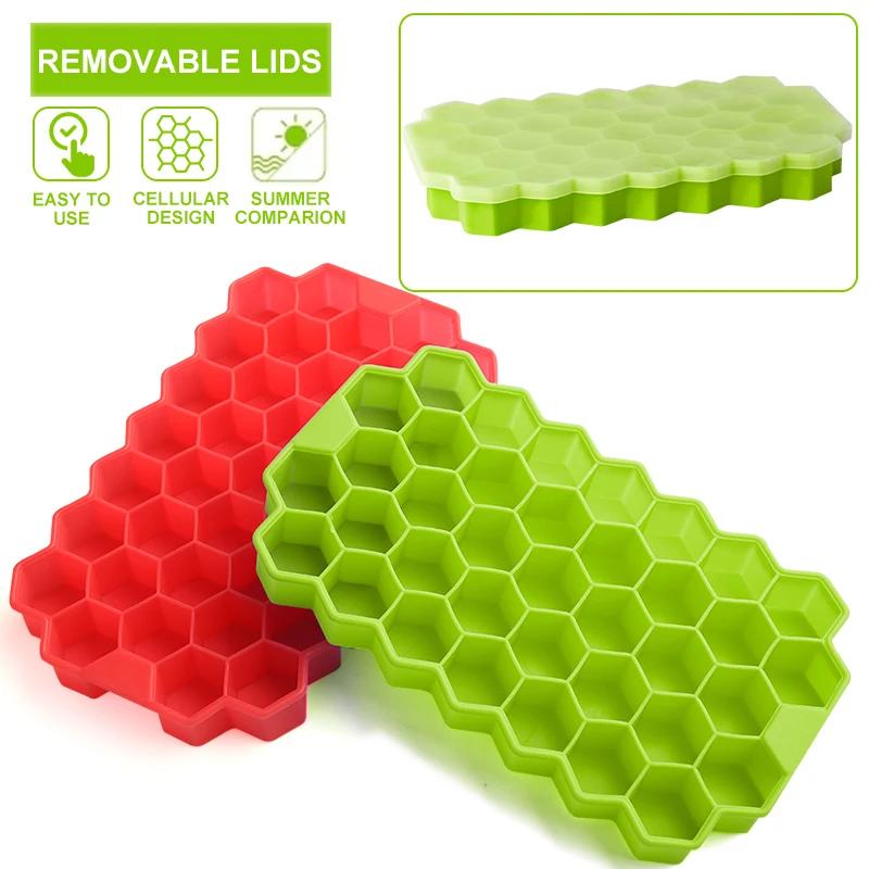 37 Cavity Honeycomb Ice Cube Trays Mold Reusable Silicone Ice Cube Mold BPA Free Ice Cream Maker with Lids DIY Popsicle Mold