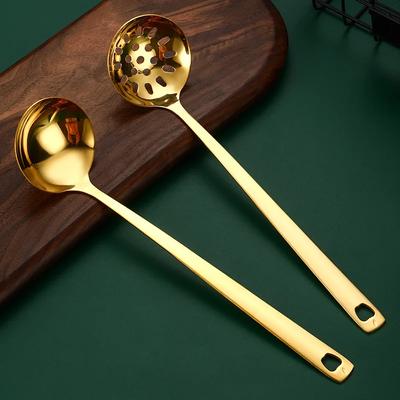 Spoon Colander Stainless Steel Long Handle Household Thickened Golden Hot Pot Spoon Golden Deepened Soup Shell Colander.
