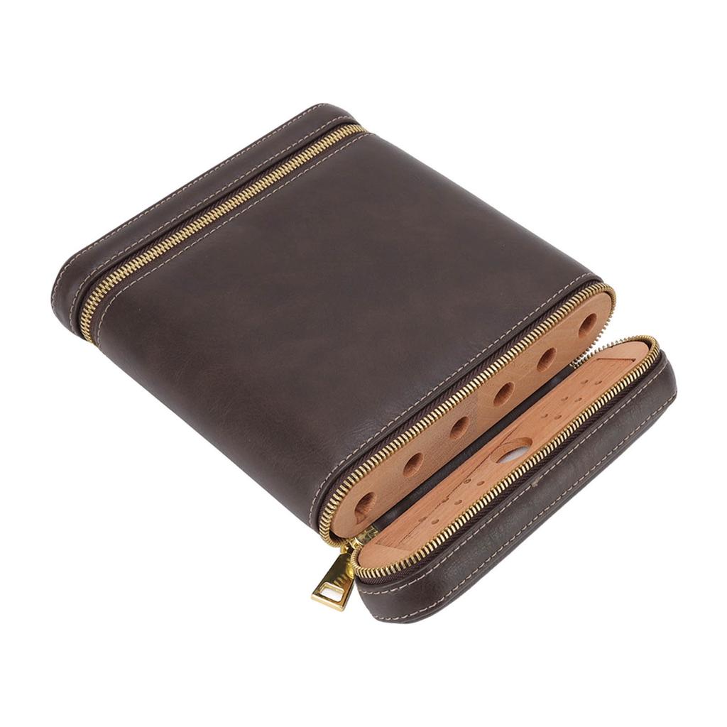 Cigar Storage Case Double Zippered Portable Leather Composite Wood Cigar Humidor for Travel