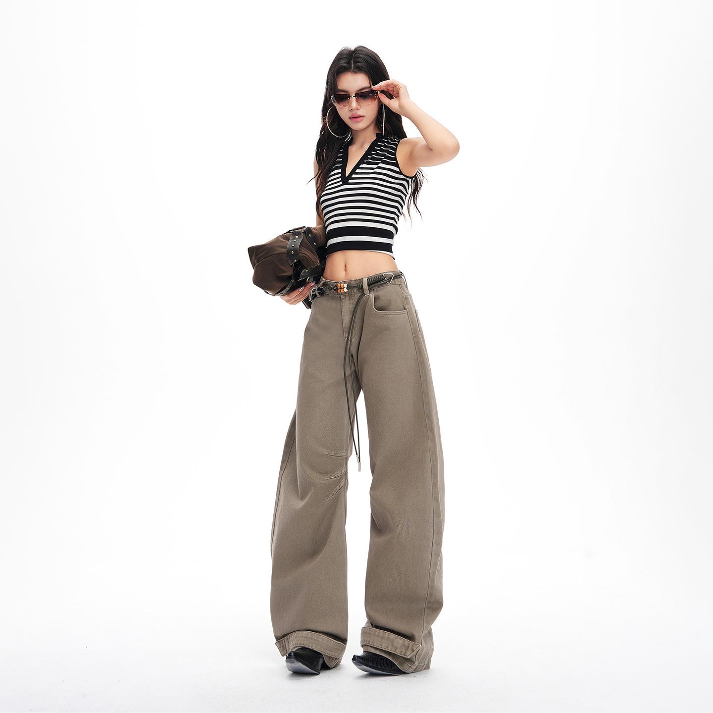 Women s Retro Washed Wide-Leg Jeans - Mid-Waist, Comfortable, Floor-Length Medium