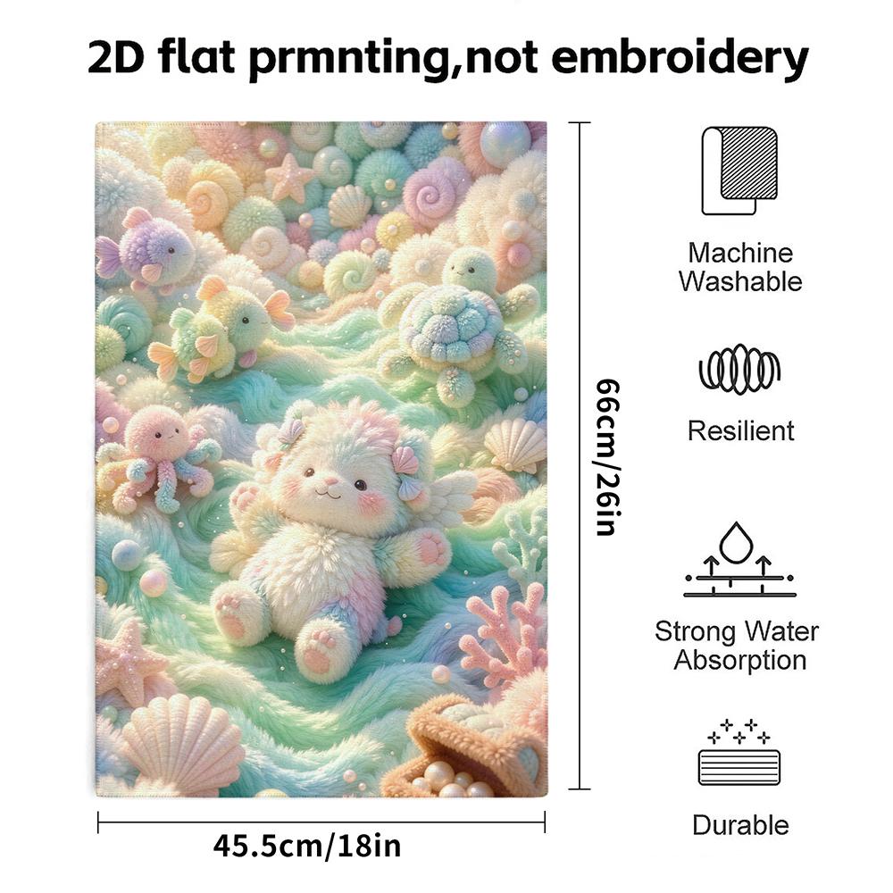 Underwater Fantasy Fluffy Sea Creatures Soft Towel, Cute Marine Animal Absorbent Hand Towel