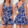 Costume da bagno intero da donna con scollo a V, stampato, conservativo, con gonna