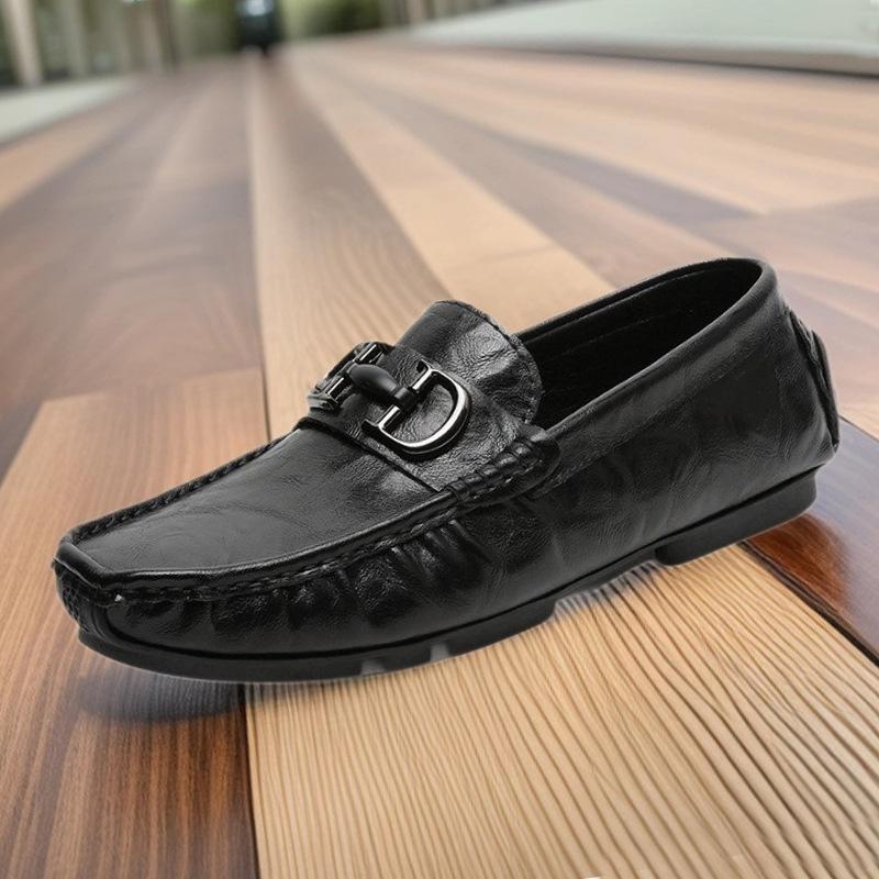 Autumn and winter men's shoes 2025 live broadcast new British casual Doudou leather shoes men's business one-pedal driving loafers