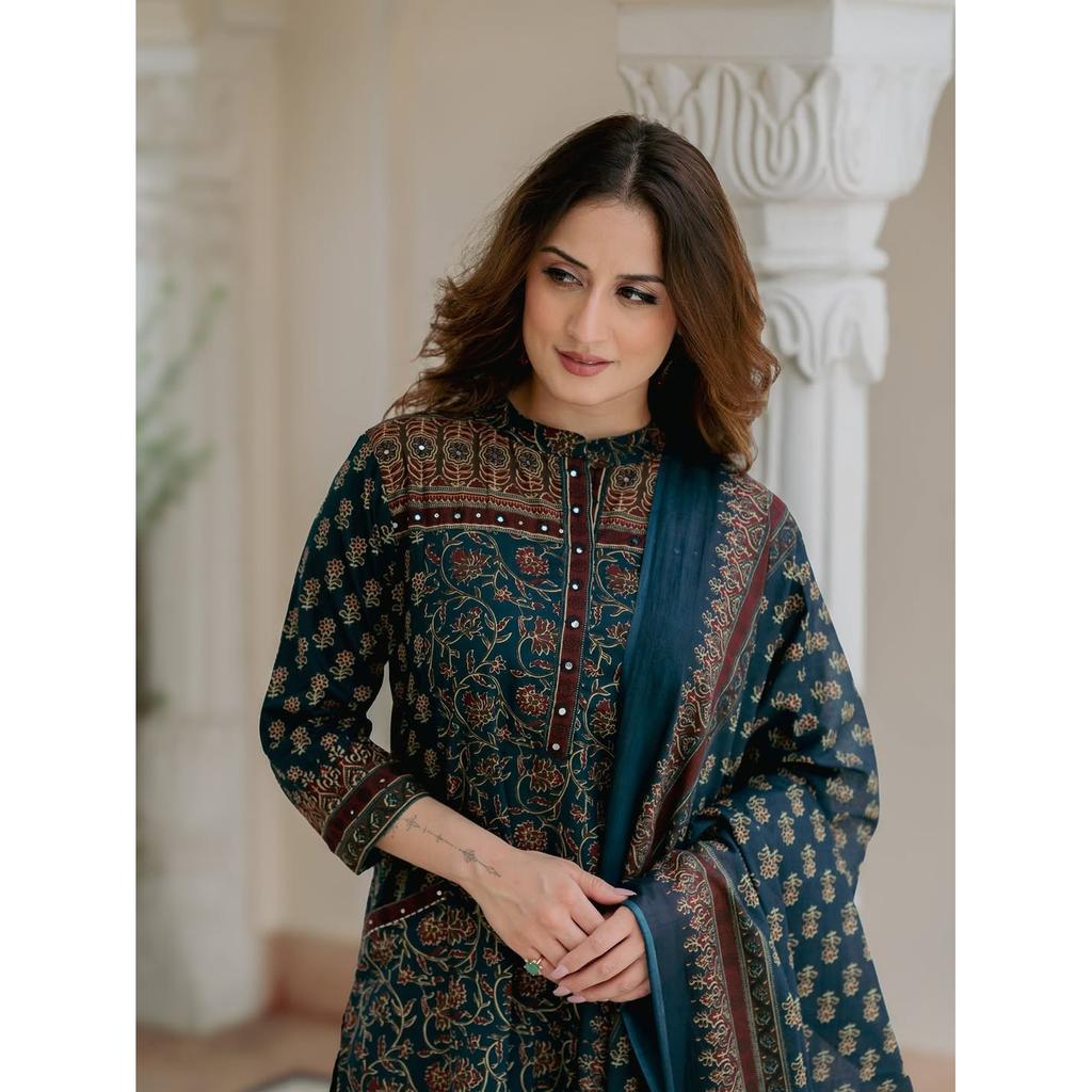 Pakistani Women Straight Kurti Pant Dupatta Set Indian Designer Ethnic Kurta Set