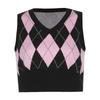 Holiday Autumn and Winter Personalized Fashion New Arrival Woolen Women's Clothing Sexy Plaid Color Contrast Short Sleeveless Vest Tops