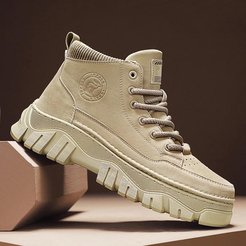 Motorcycle Boots Man Ankle Boots Male Sneakers Loafers Shoes Men Men's Sneakers Thick Bottom Non-Slip Fashion Sports and Leisure