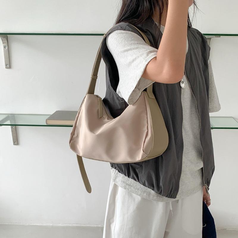 Nylon Small Square Bag Solid Color Simple Portable Underarm Bag Women's Splicing Design New Messenger Shoulder Bag