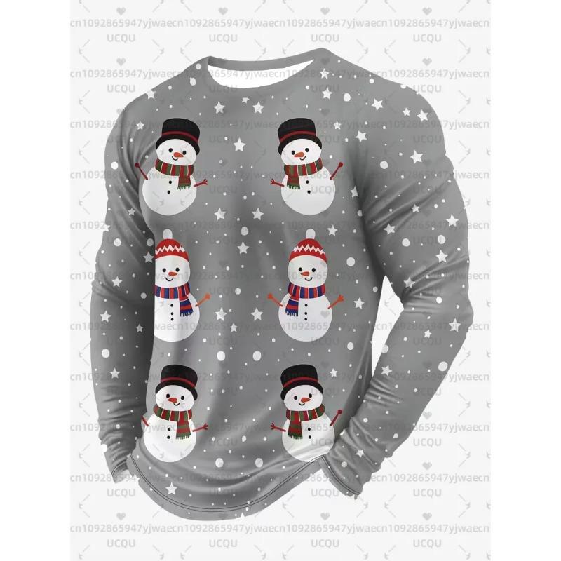 3D Christmas Graphic Printed Top Casual Long Sleeved Men's T-shirts - Soft Medium Stretch Polyester Fabric Spring and Autumn Relaxed Fit Clothing