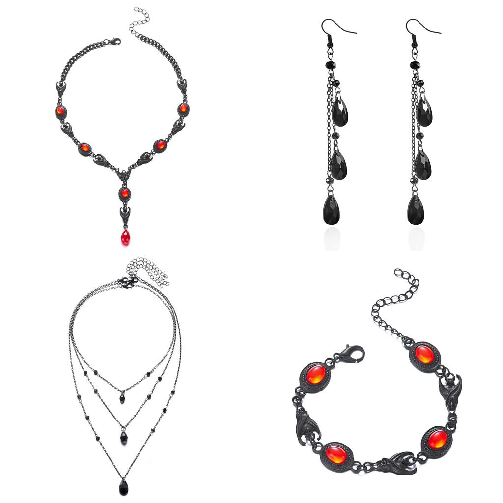 Blood Drop Tassel Bat Necklace Bracelet Earrings For Alternative Fashion