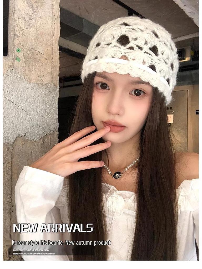 Women's Korean-Style Breathable Knit Crochet Hollow Beanie - Summer, Thin & Versatile