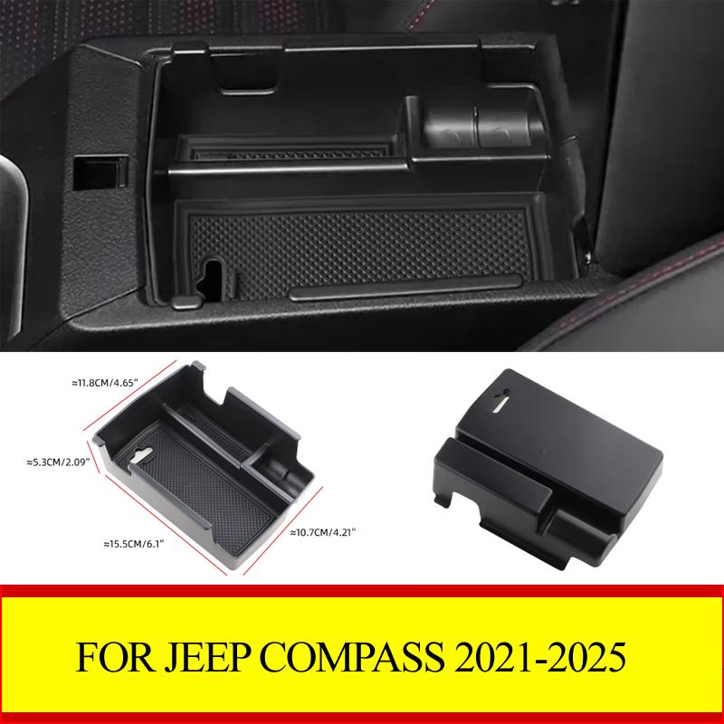 Car Armrest Storage Box Tray For Jeep Compass 2021 2022 2023 2024 2025 Center Console Organizer Holder Accessories