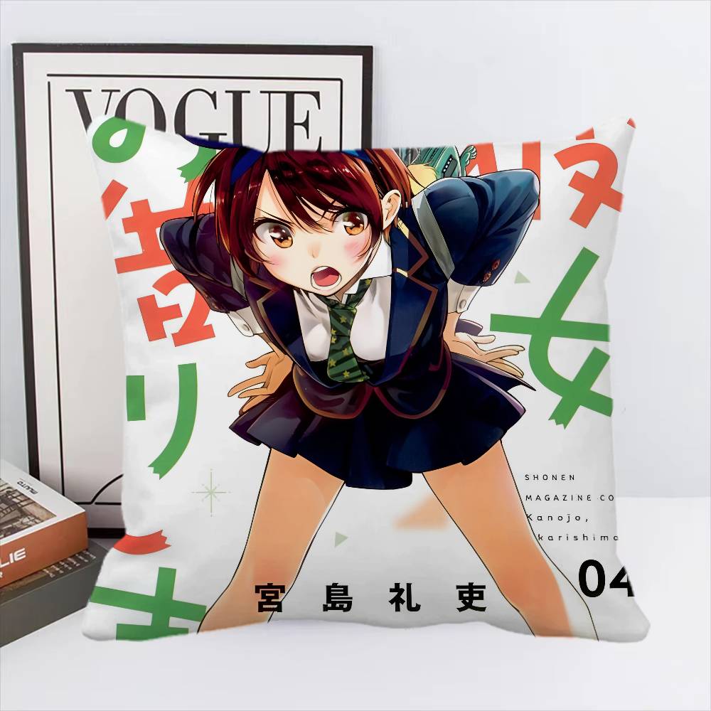 Kanojo Okarishimasu Anime Pillow Case Square Pillow Bedroom Sofa Leisure Comfort Cushion Car Home Decoration