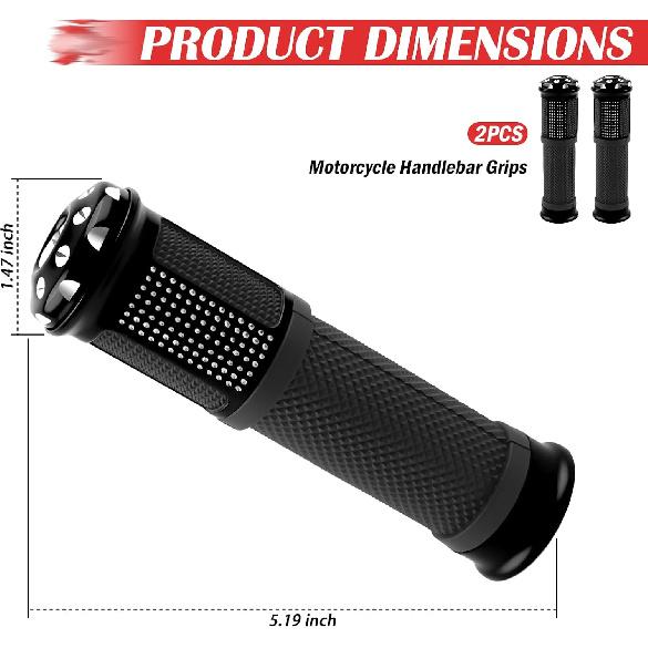 2PCS Motorcycle Grips Non-Slip,Stylish 1" & 7/8" Handlebar Grips,Aluminum Alloy & Rubber Dirt Bike Grip Motorcycle Accessories for Motorcycles