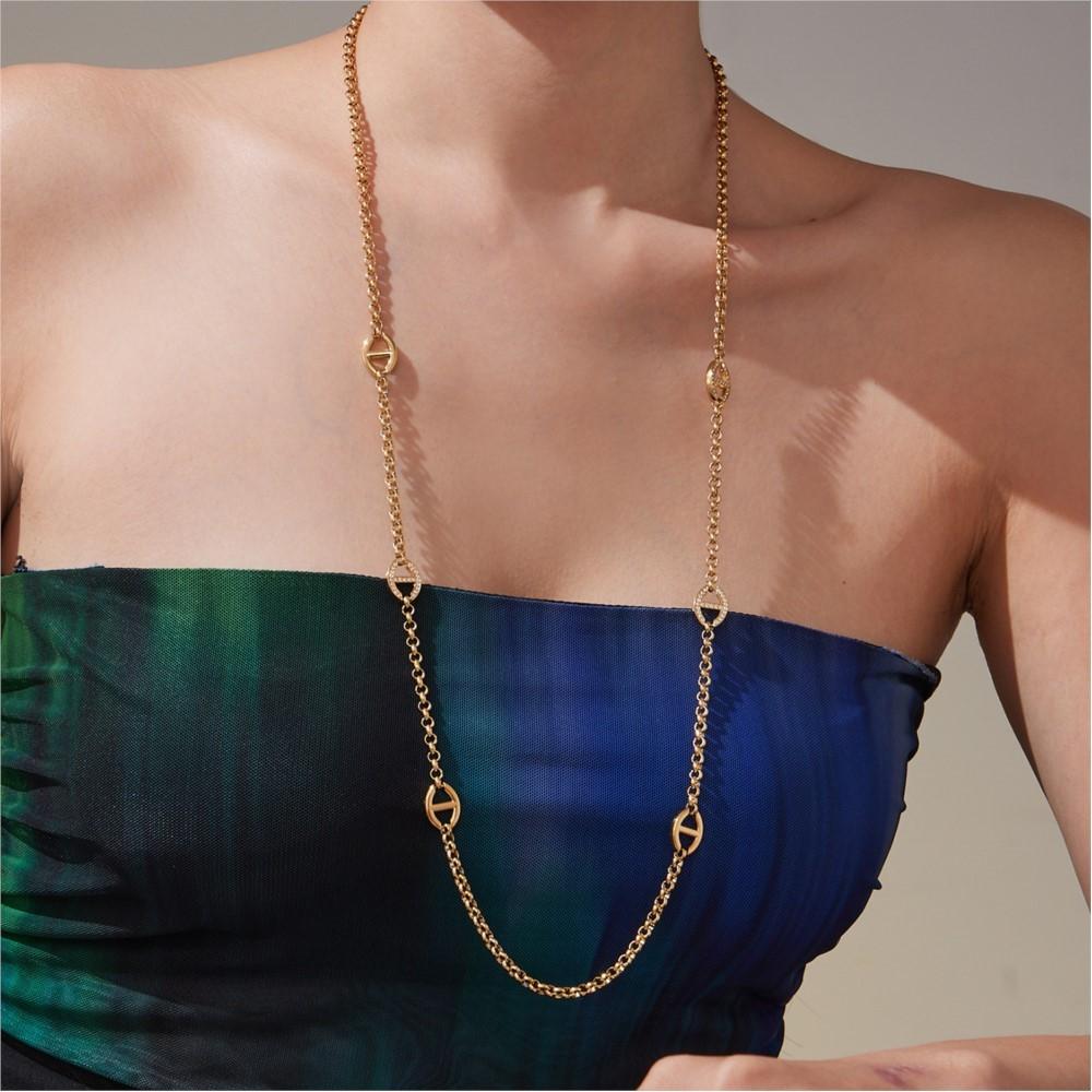 80cm Long Necklace In Stainless Steel 18k Gold Plated Chain Necklace Inlaid Zircon Charms Sweater Chains Necklaces for Women