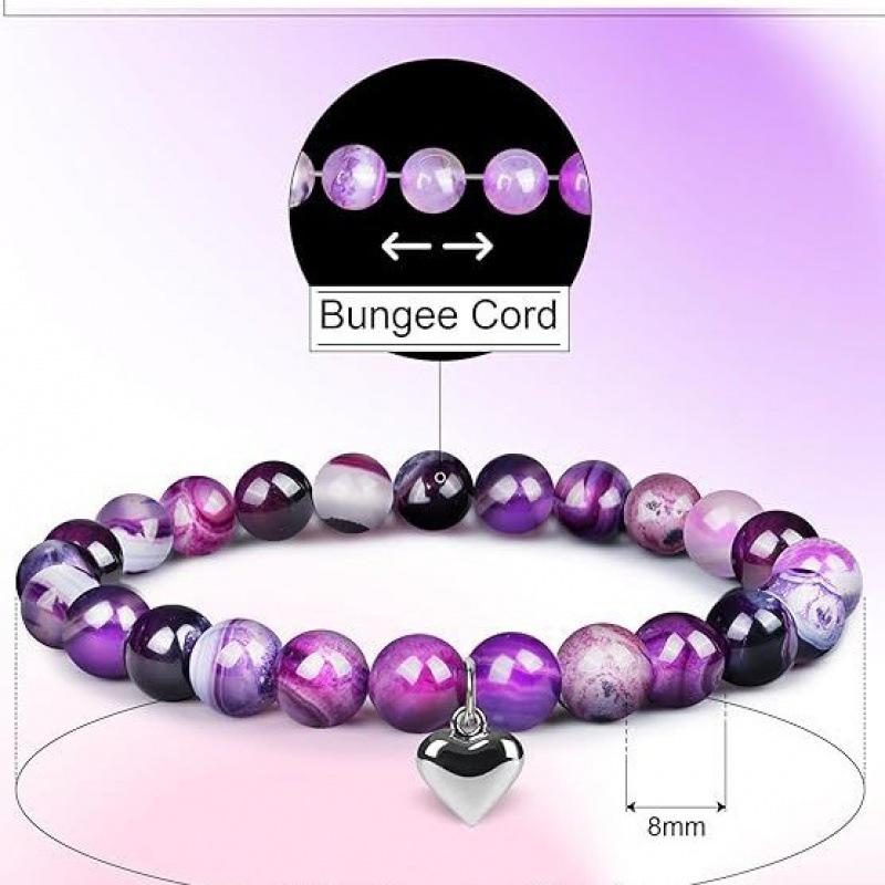 Natural Purple Agate 8mm Handmade Bracelet – Christmas Friendship Gift for Teens