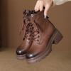 Johnature Genuine Leather Women's Shoes Versatile Lightweight Anti Slip Thick Heel Short Boots