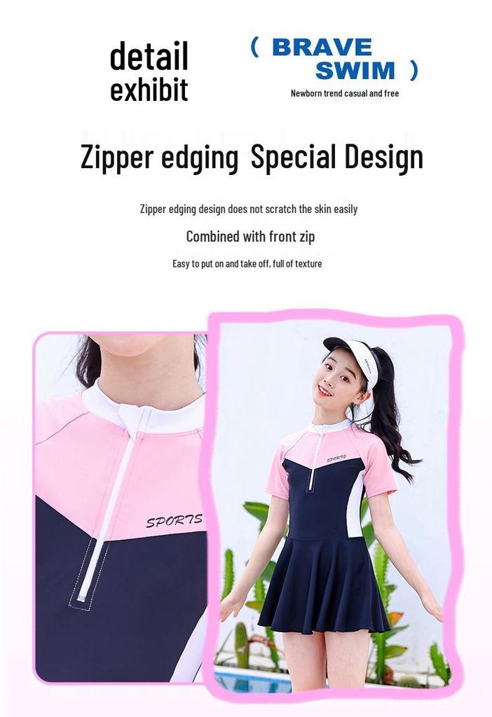 Korean Style Solid Color Children's Skirt One-Piece Swimsuit - Customizable