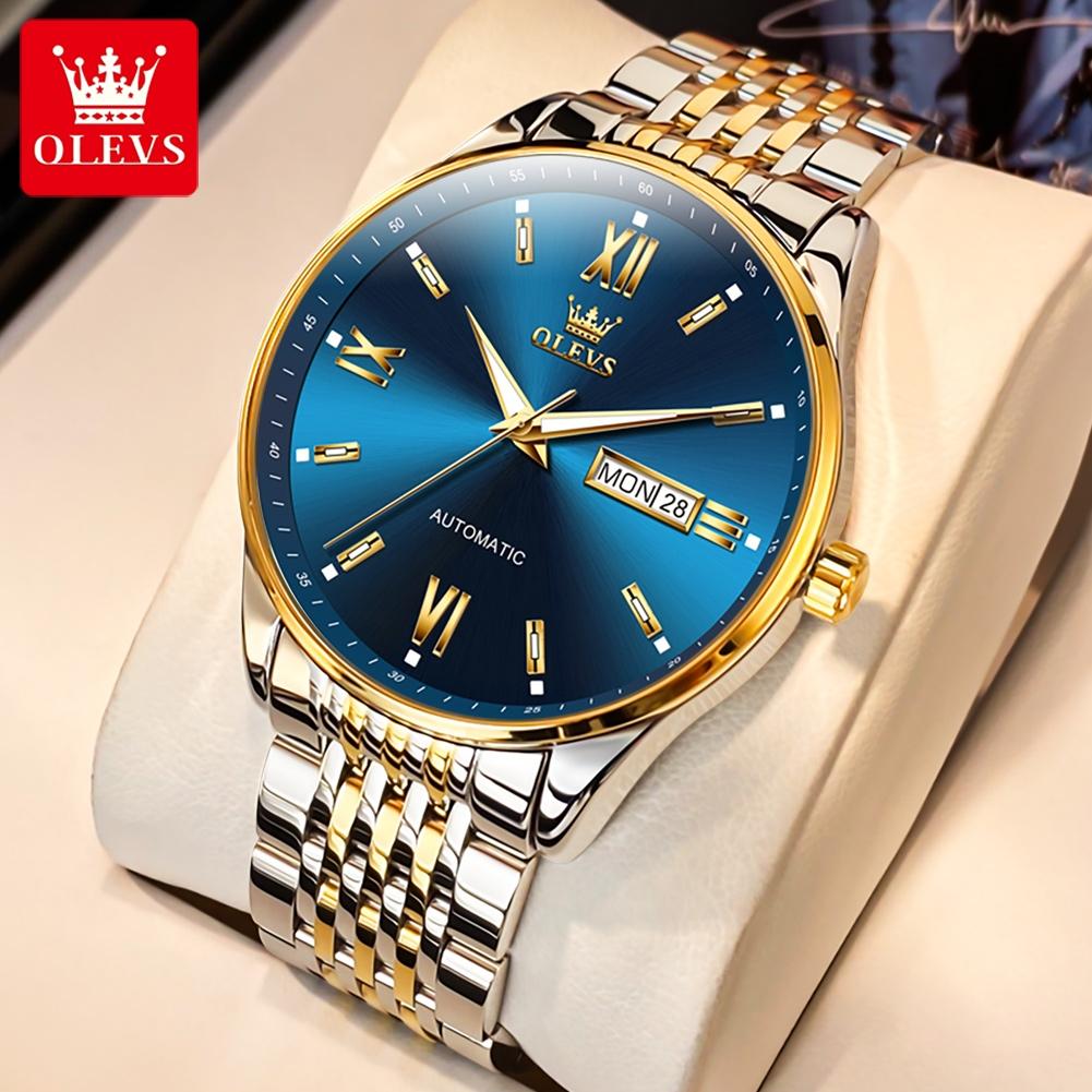 OLEVS 6777 Original Men's Watches Top Luxury Roman Scale Dual Calendar Waterproof Luminous Automatic Mechanical Watches for Man
