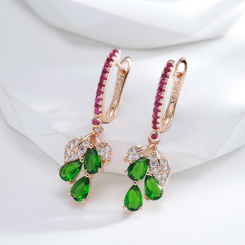 Kienl Nowy Kolor Różowego Złota Długi Kolczyk Dla Kobiet Vintage Zielony Naturalny Cyrkon Kolczyk wiszący w kształcie Kwiatu Wysokiej Jakości Codzienna Biżuteria