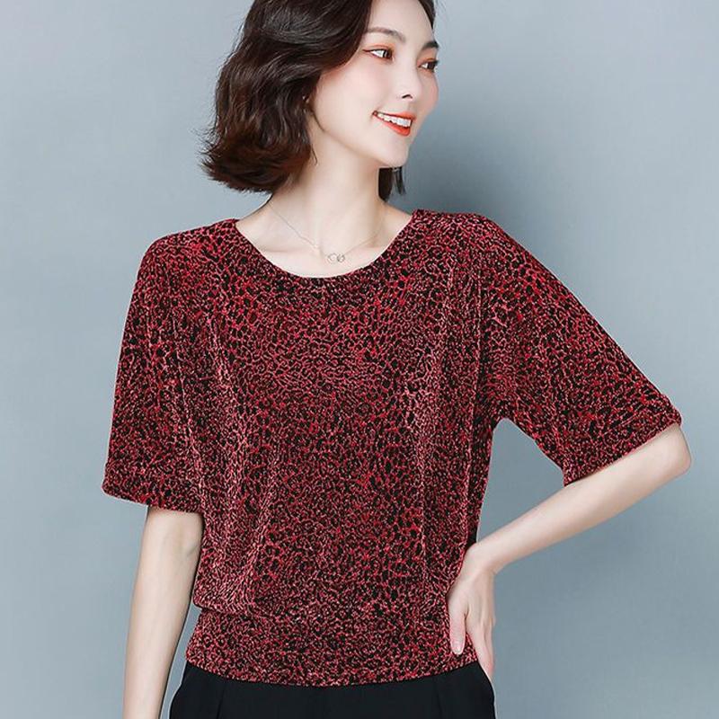 Red Golden Shine Women Blouses Glitter Loose Short Sleeve Shirt Tops Fashion Elegant Shiny Sequin Tunic Ladies Blouse