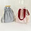 1pc Preppy Style Striped Drawstring Tote Bag, Portable Polyester Handbag with Unlined Interior, Fashionable Travel Pouch for Cosmetics and Accessories