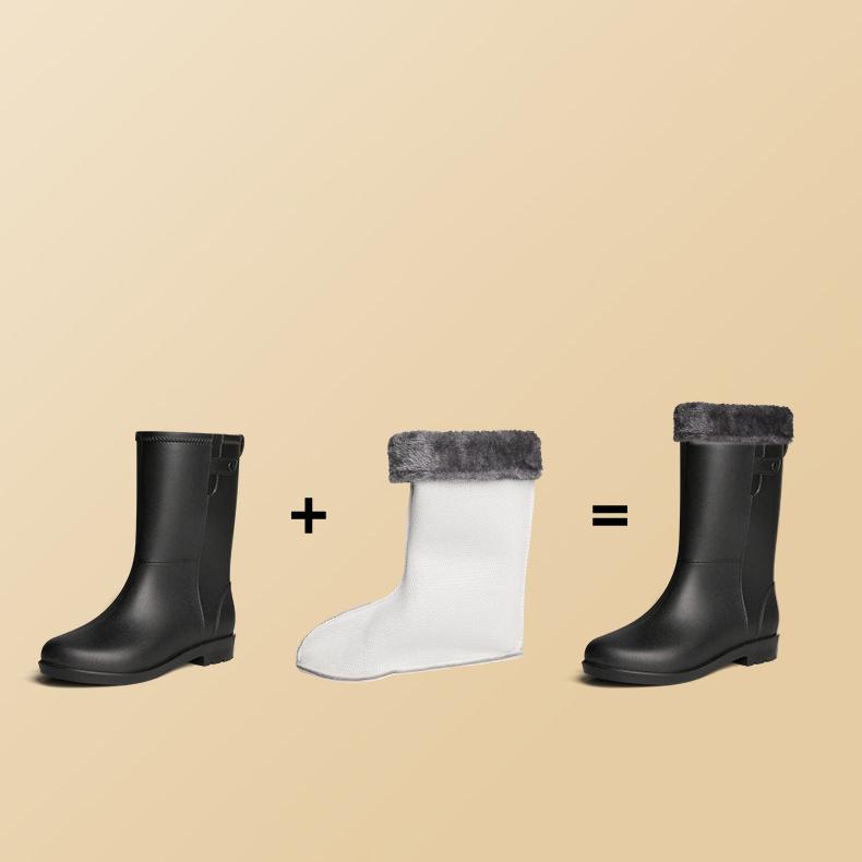 Fashionable Women's Mid Calf Rain Boots Fleece Lined Anti-Slip Half Boots Adult Rain Shoes Wholesale