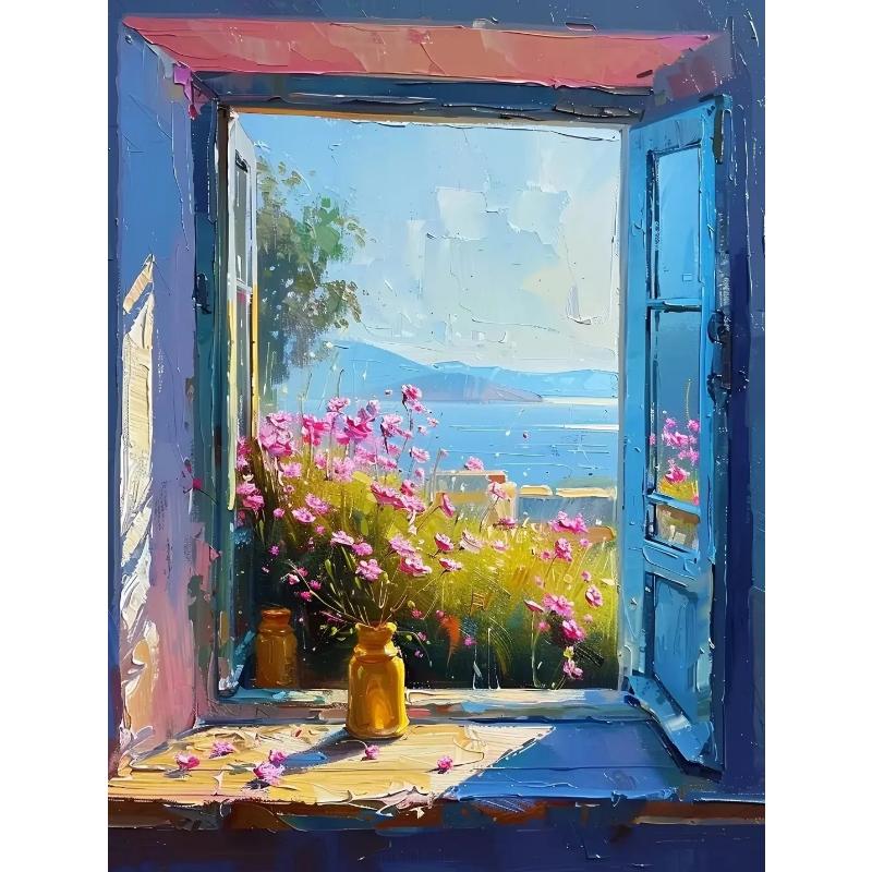 Abstract Colorful Graffiti Town Landscape Canvas Painting Modern Art Window Sea View Aesthetic Posters Prints Living Room Decor