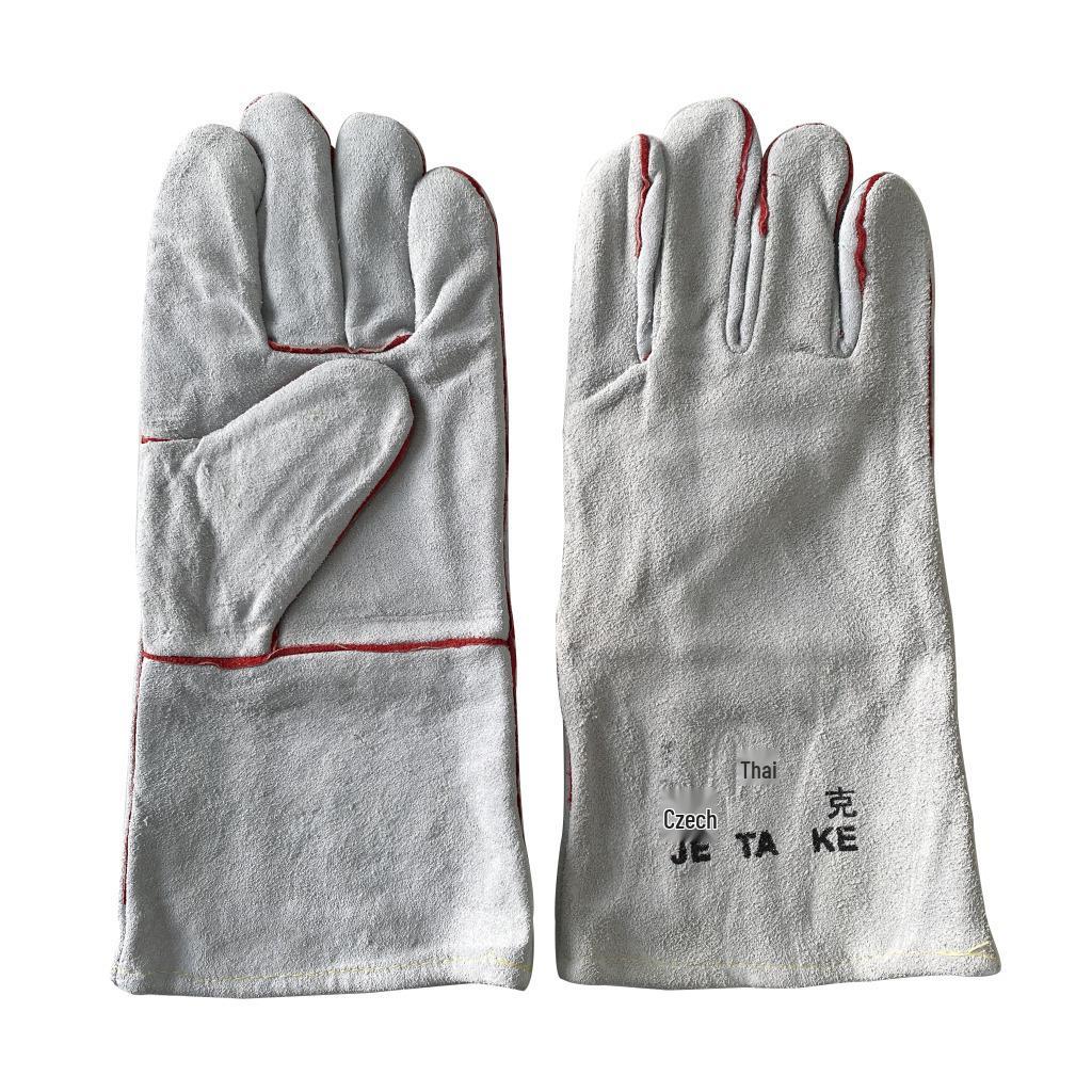 Gray Full Cowhide Leather Welding Gloves - Wear-Resistant, 34cm Long Gray 34cm Full Leather Welding Gloves