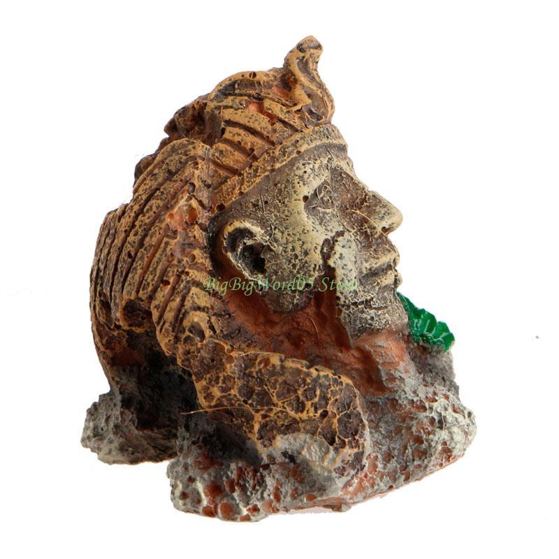 24TE Aquarium Egyptian Statue Decorations Resin Stone for Head Ruin for Tank Ornaments Betta Hideout for Hermit