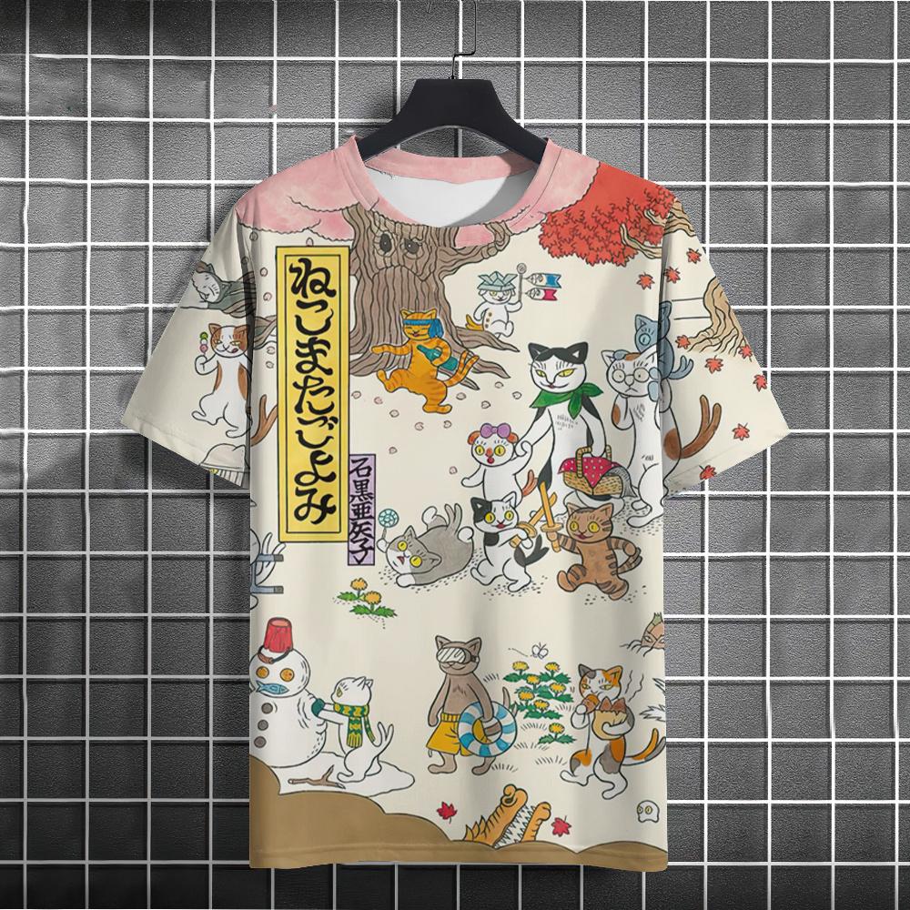 Summer Fun Cat 3D Printed T-shirt Fashion Men's Short Sleeve Trendy Top Hip Hop Harajuku Loose Round Neck Clothing